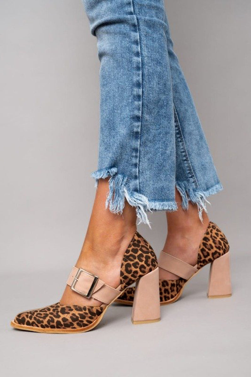 Selveta | Leopard Suede Sandals with Stable Heels