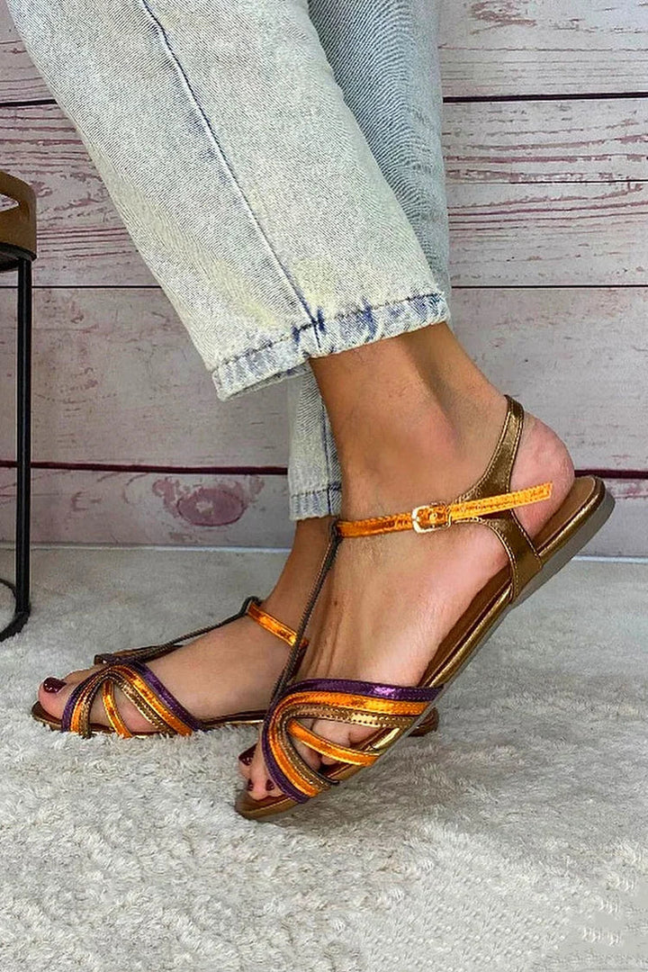 NERINA | LOW MULTI-STRAP SANDAL WITH METALLIC DETAILS