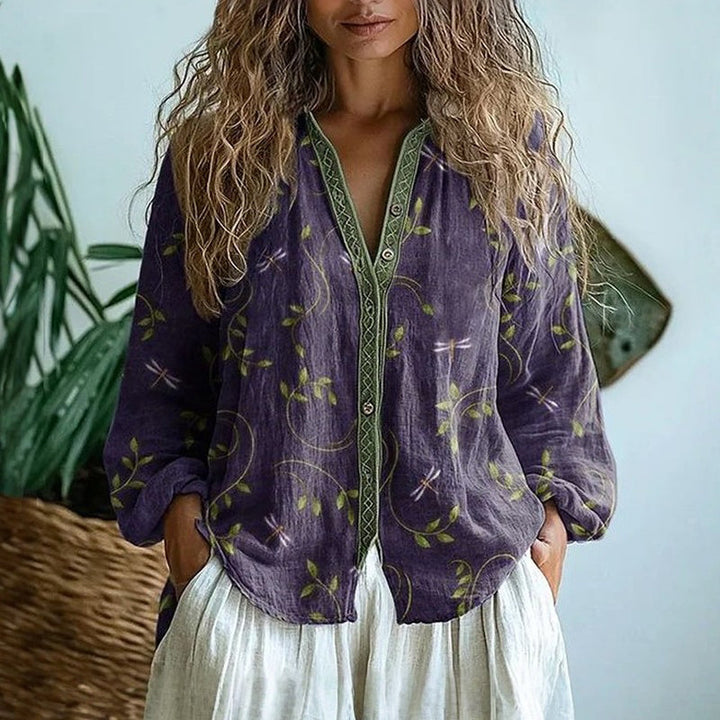 Elie Vintage Blouse With Leaf Print