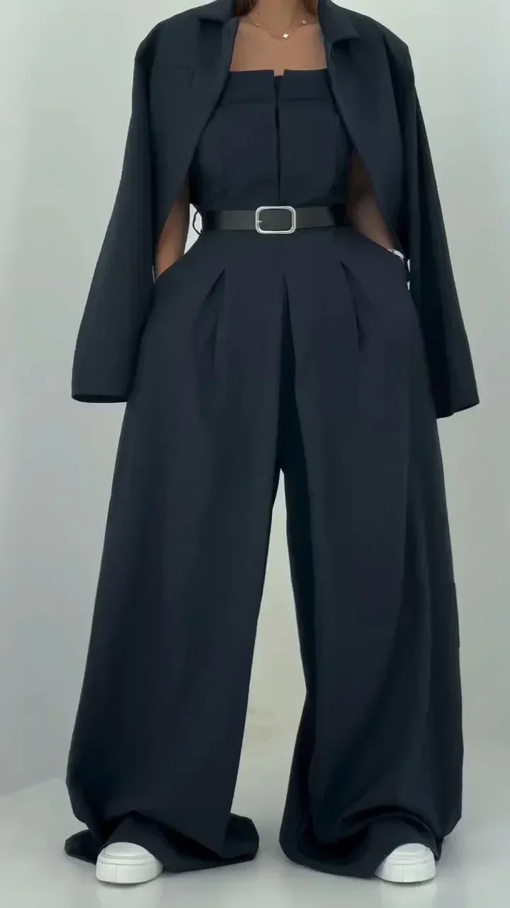 Elaine – Strapless jumpsuit with jacket