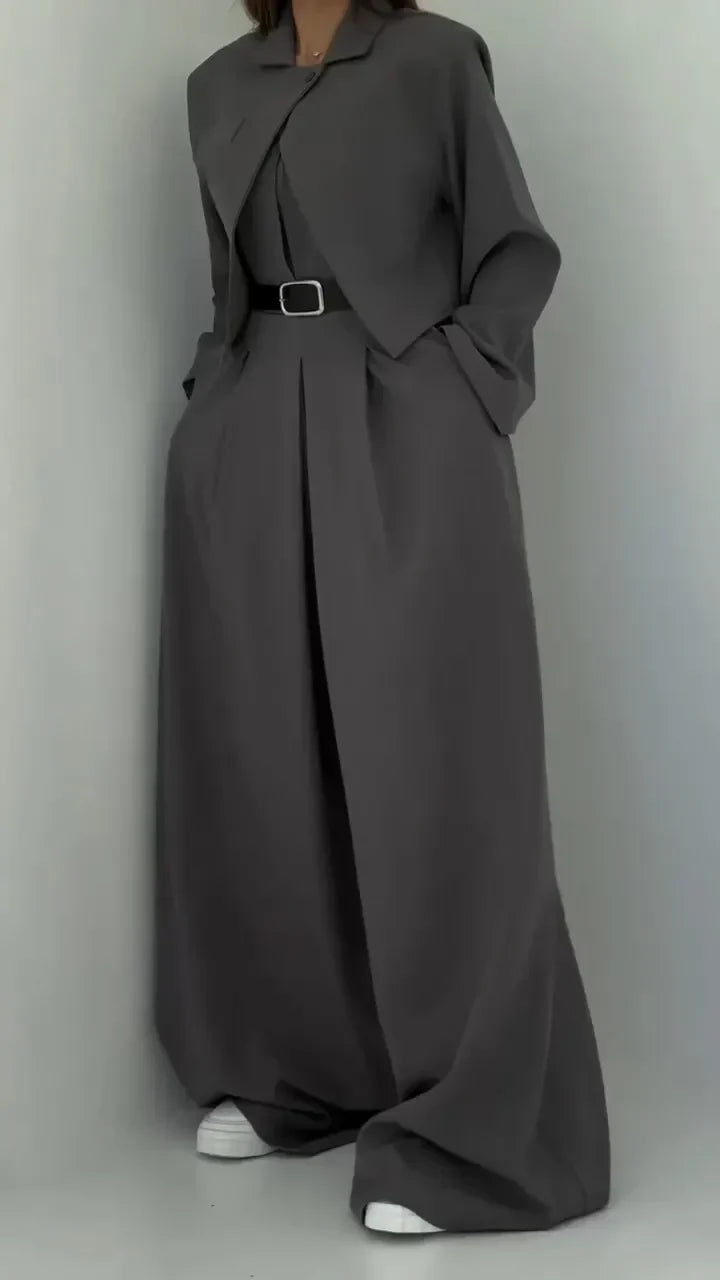 Elaine – Strapless jumpsuit with jacket