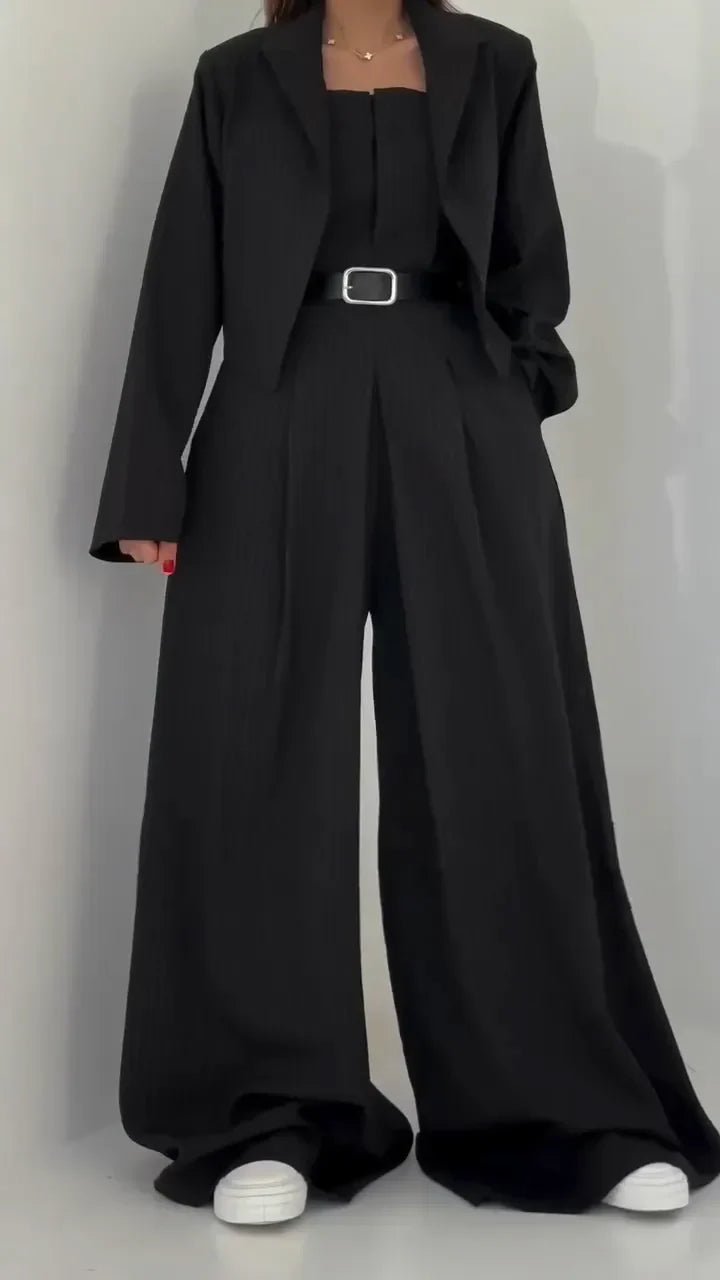 Elaine – Strapless jumpsuit with jacket