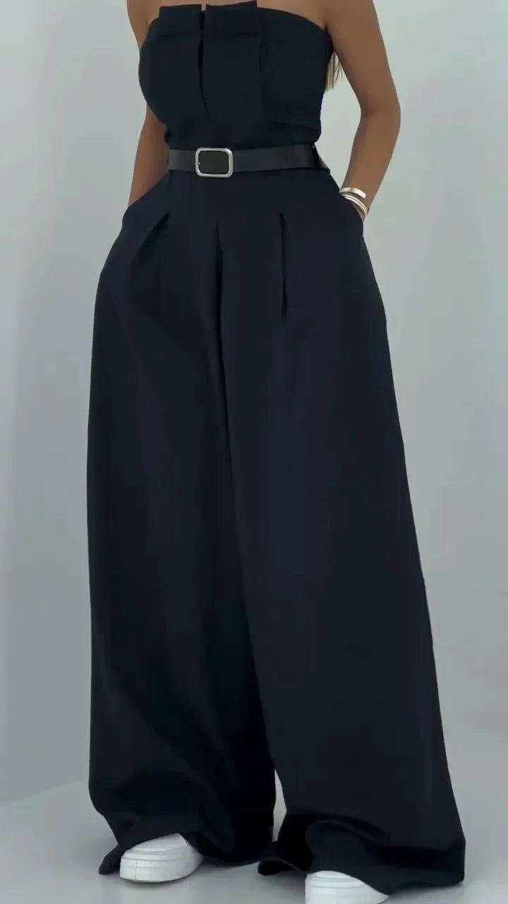 Elaine – Strapless jumpsuit with jacket