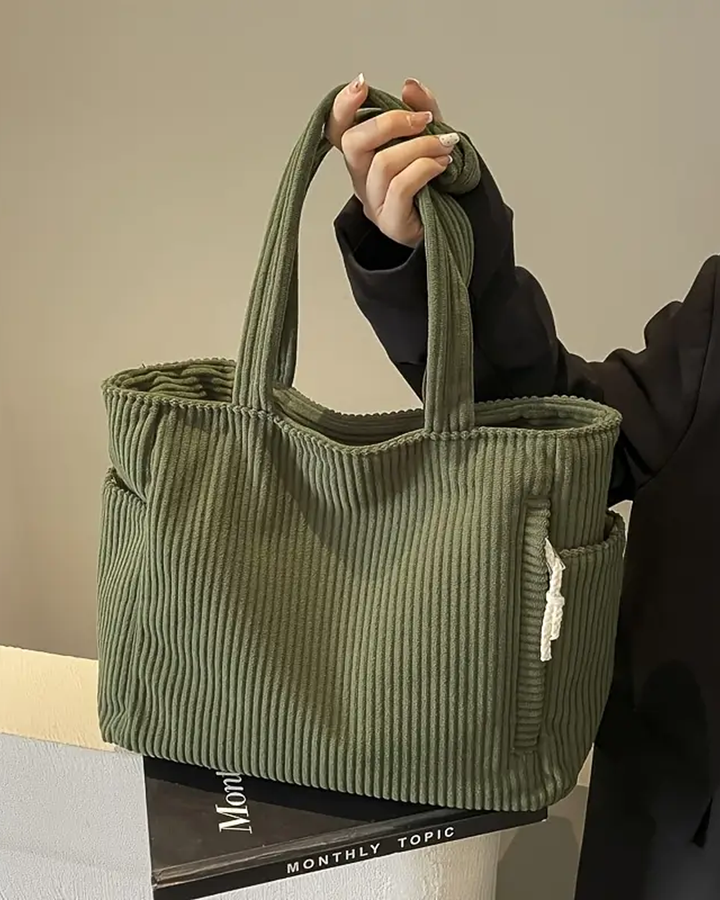 Mallory - Ribbed Tote Bag with Drawstring Detail