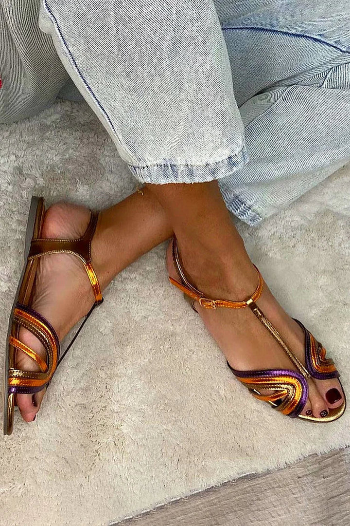 NERINA | LOW MULTI-STRAP SANDAL WITH METALLIC DETAILS