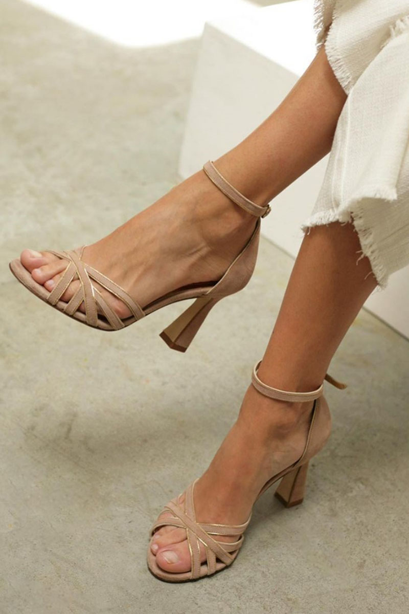 Sage - Round Toe Patchwork Sandals with Thin Heel