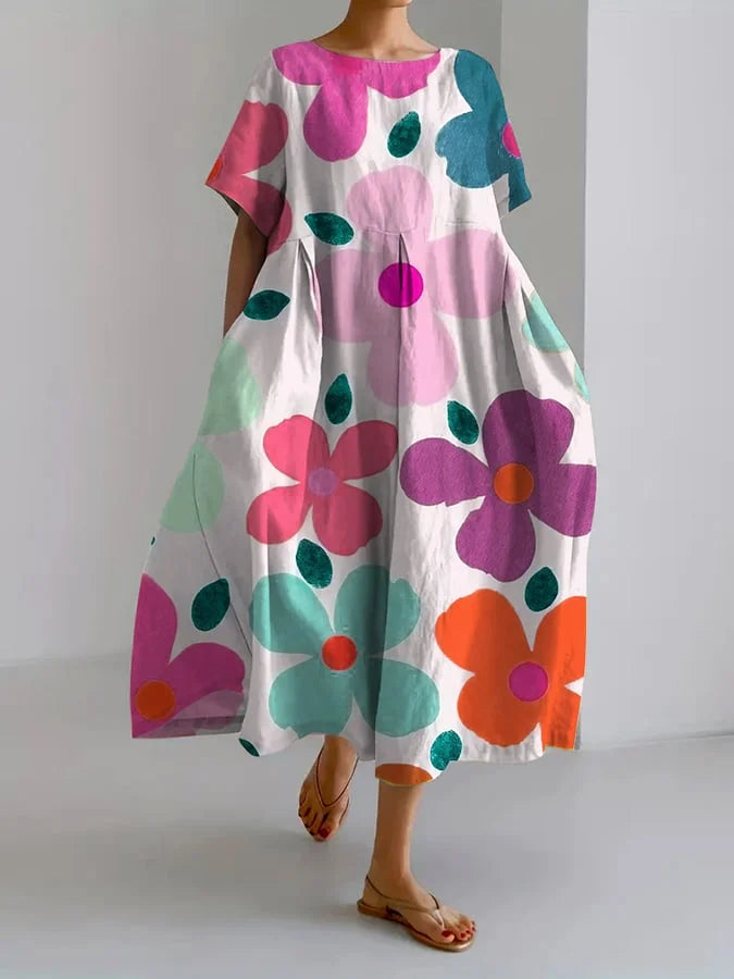 Flowing Fluid Dress with Comfortable Bright Floral Patterns