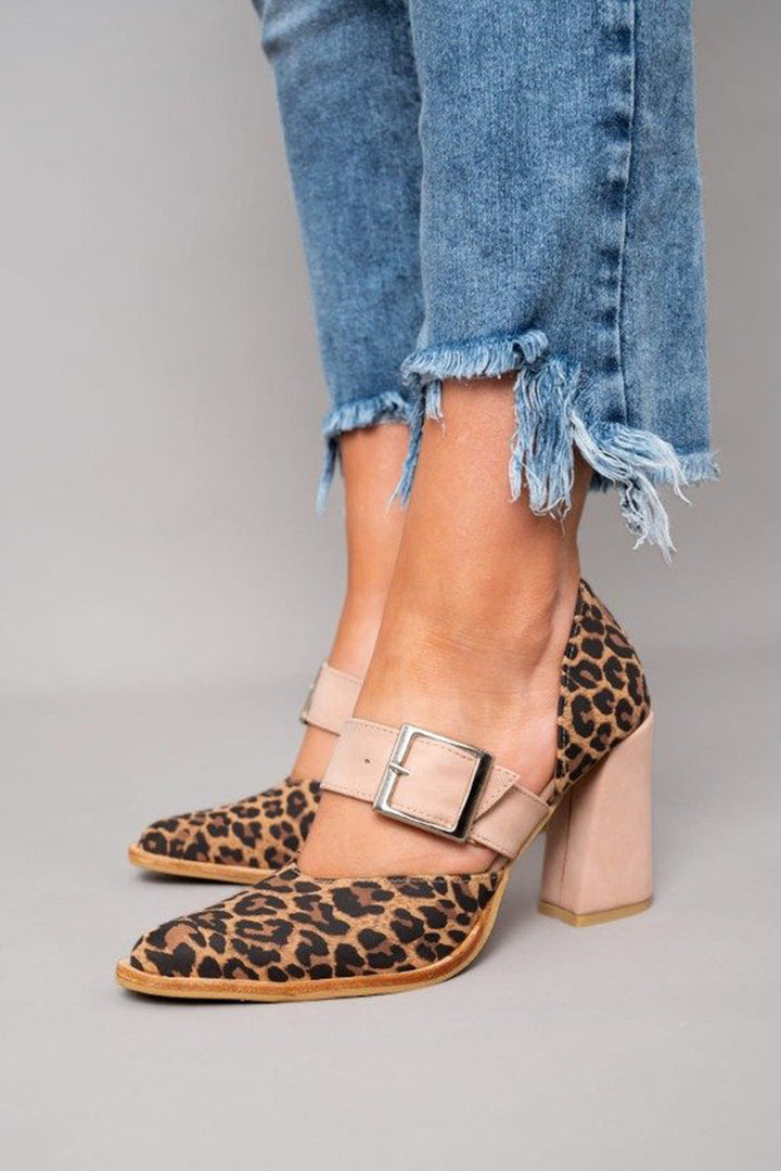 Selveta | Leopard Suede Sandals with Stable Heels