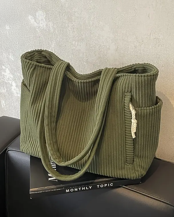Mallory - Ribbed Tote Bag with Drawstring Detail