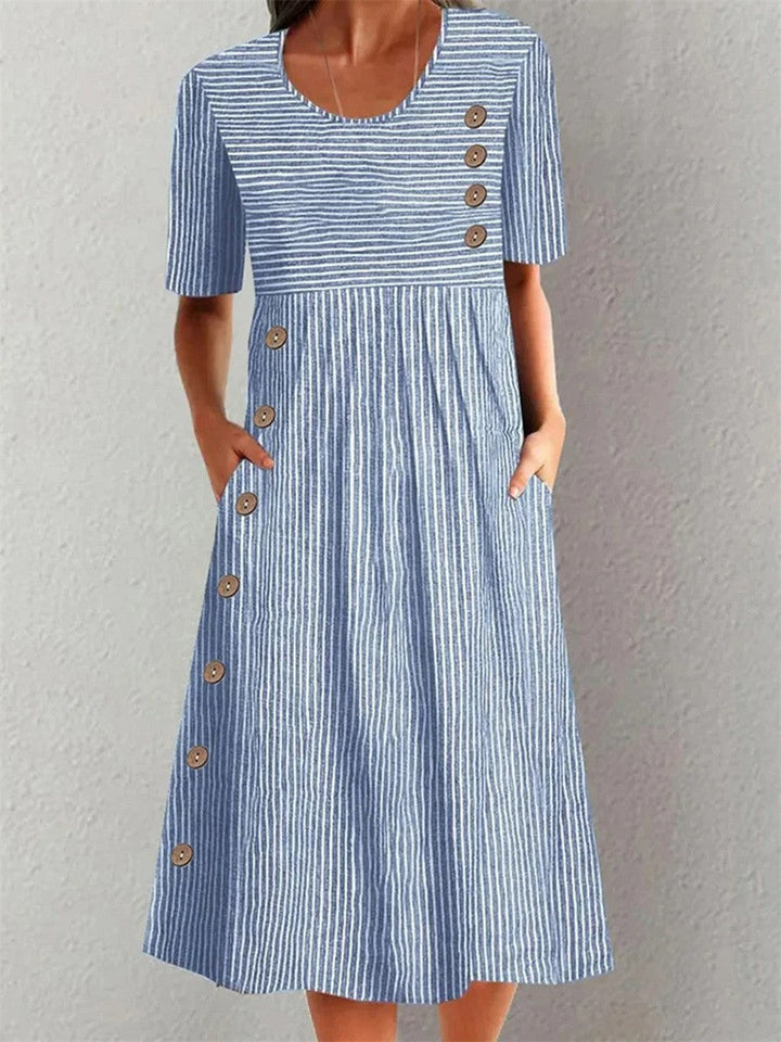 Selah - STRIPED COTTON MIDI DRESS WITH RELAXED ELEGANCE