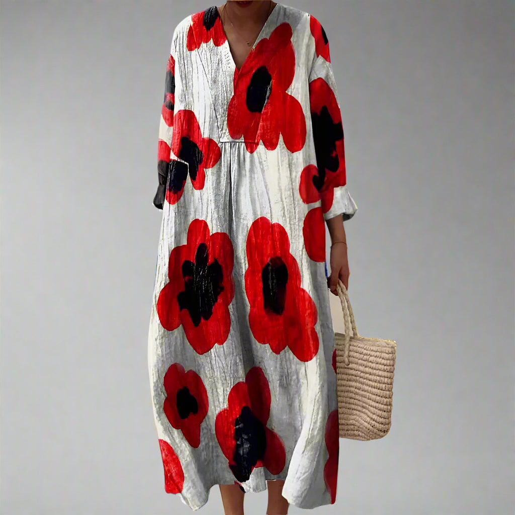 Barbara™ | Bold Poppy Flower Print Cotton Maxi Dress