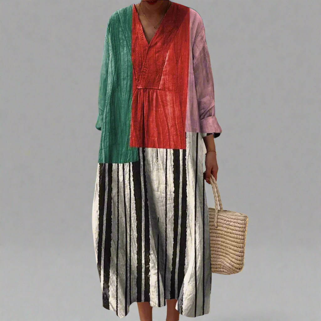 Karin™ | Striped Maxi Dress in Color Block Design