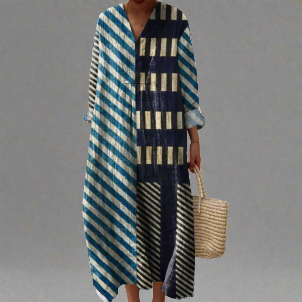 Martha™ | Modern Striped Patchwork Midi Dress