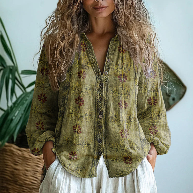 Elie Vintage Blouse With Leaf Print