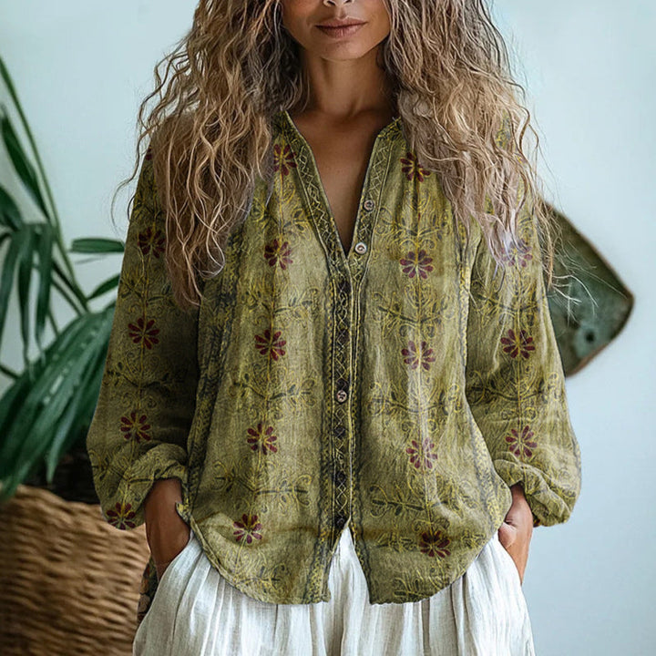 Elie Vintage Blouse With Leaf Print