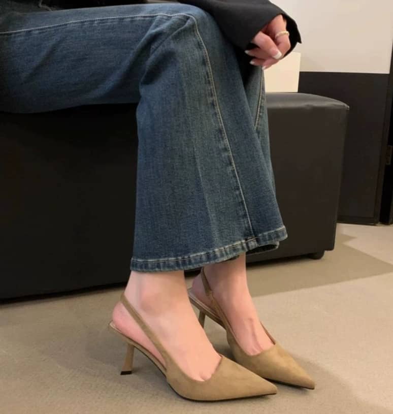 Gia  - Nude Slingback Heels with Slim Heel