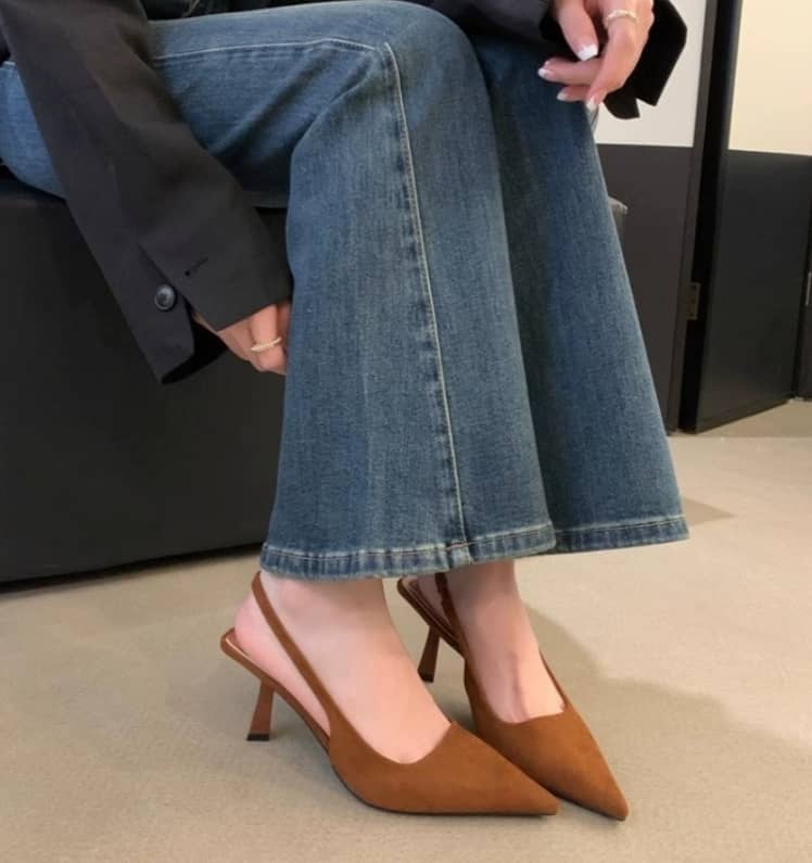 Gia  - Nude Slingback Heels with Slim Heel