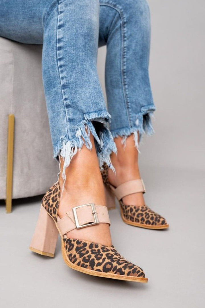 Selveta | Leopard Suede Sandals with Stable Heels