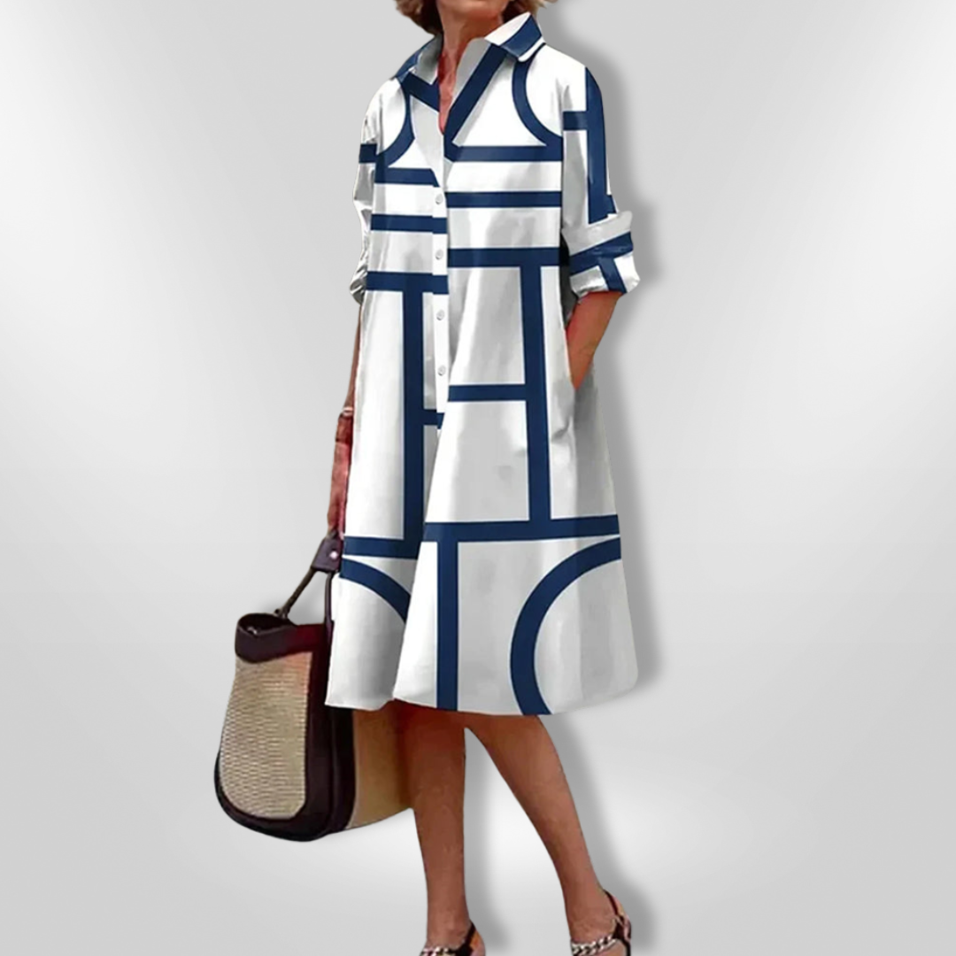 Ximena - Shirt dress with geometric pattern and button fastening