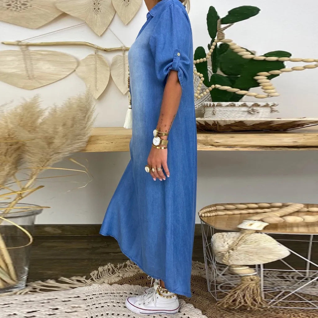 Rylee- Long dress in jeans look with side slit