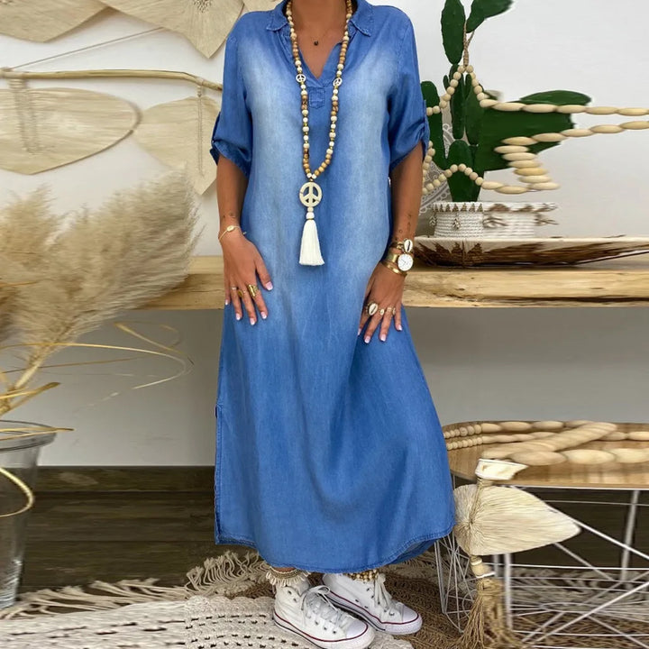 Rylee- Long dress in jeans look with side slit