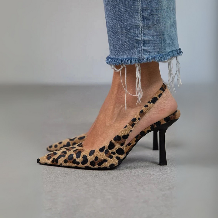 Willa – Pointed Toe Leopard Print Slingback Khaki Stiletto Heels