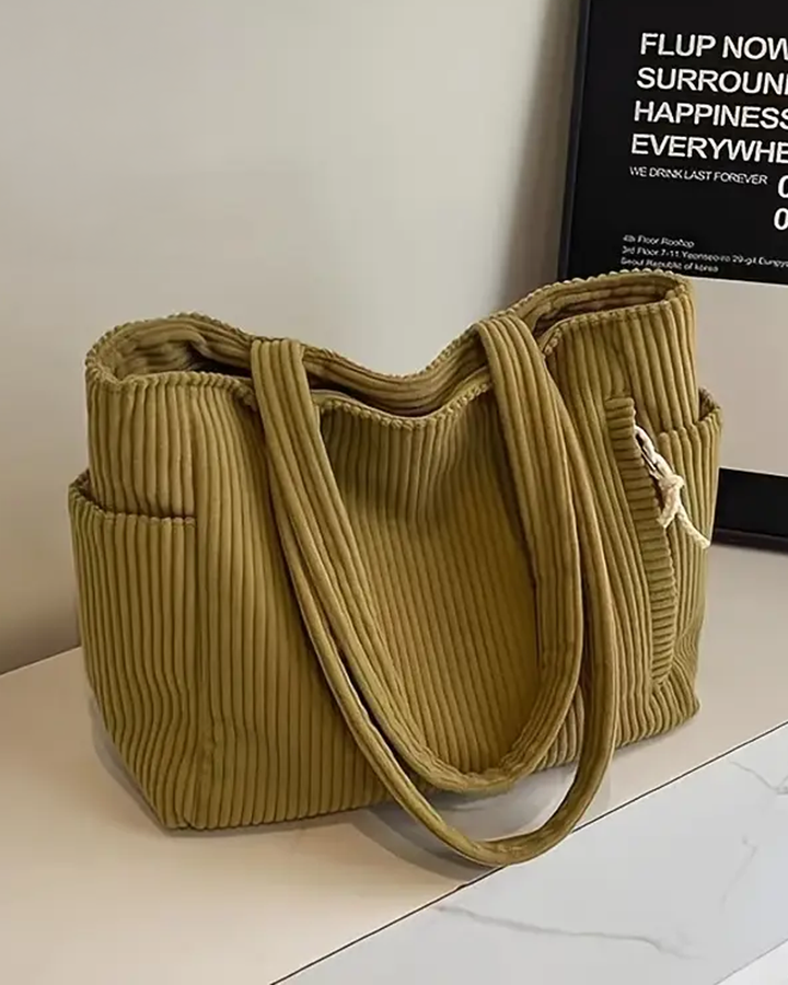 Mallory - Ribbed Tote Bag with Drawstring Detail