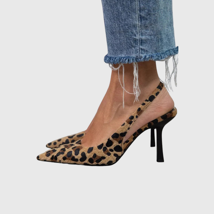 Willa – Pointed Toe Leopard Print Slingback Khaki Stiletto Heels
