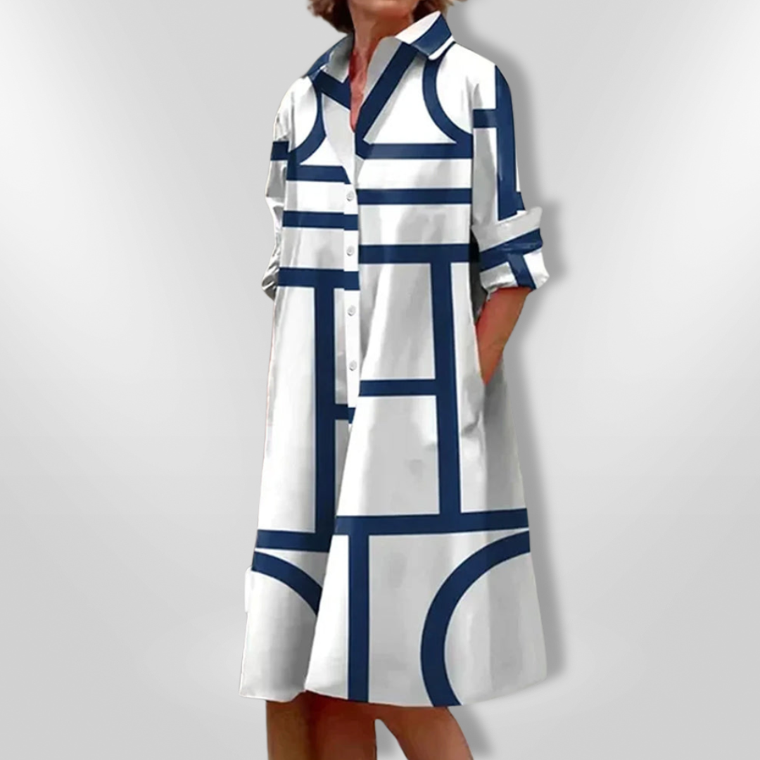 Ximena - Shirt dress with geometric pattern and button fastening
