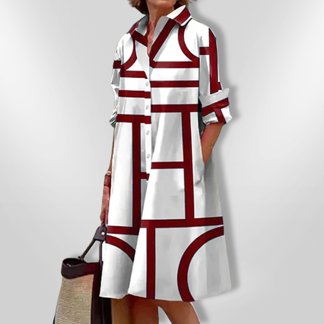 Ximena - Shirt dress with geometric pattern and button fastening
