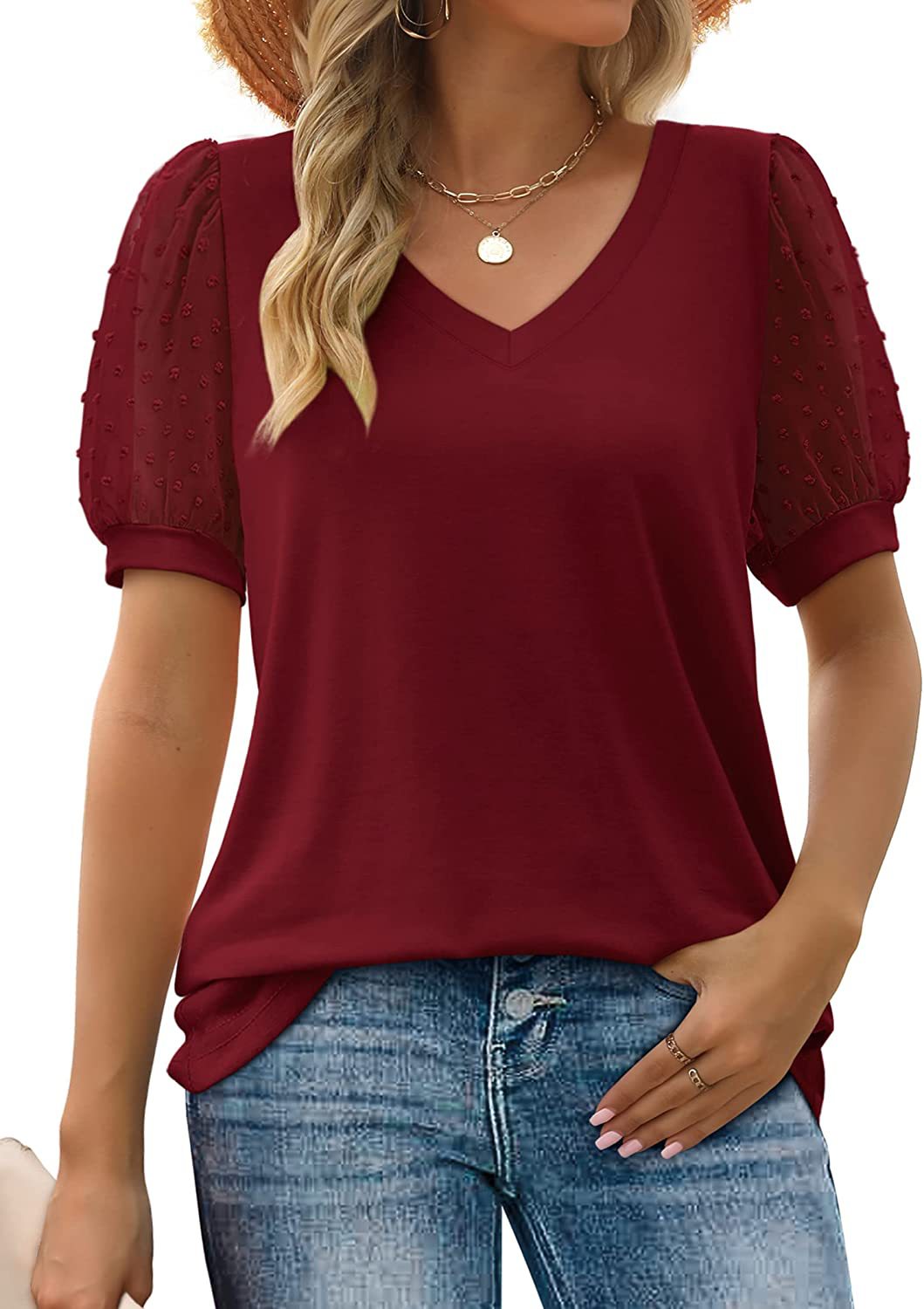 Maaike – Sheer Sleeve V-Neck Top