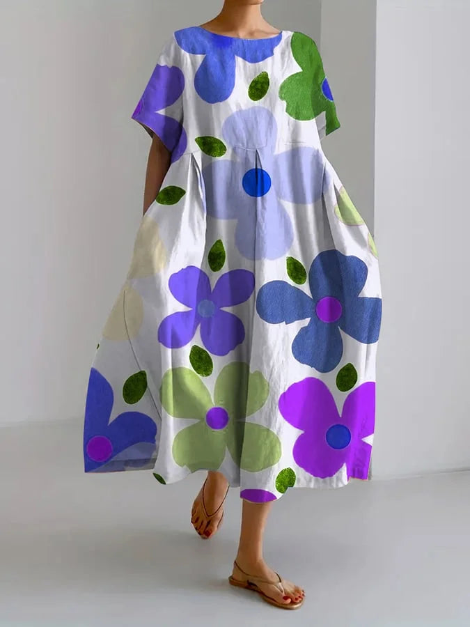 Flowing Fluid Dress with Comfortable Bright Floral Patterns