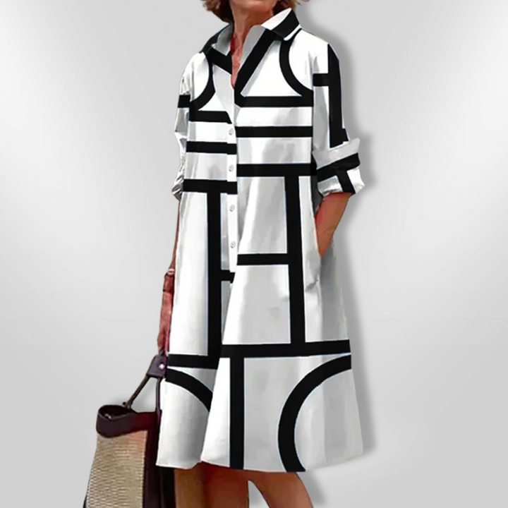 Ximena - Shirt dress with geometric pattern and button fastening