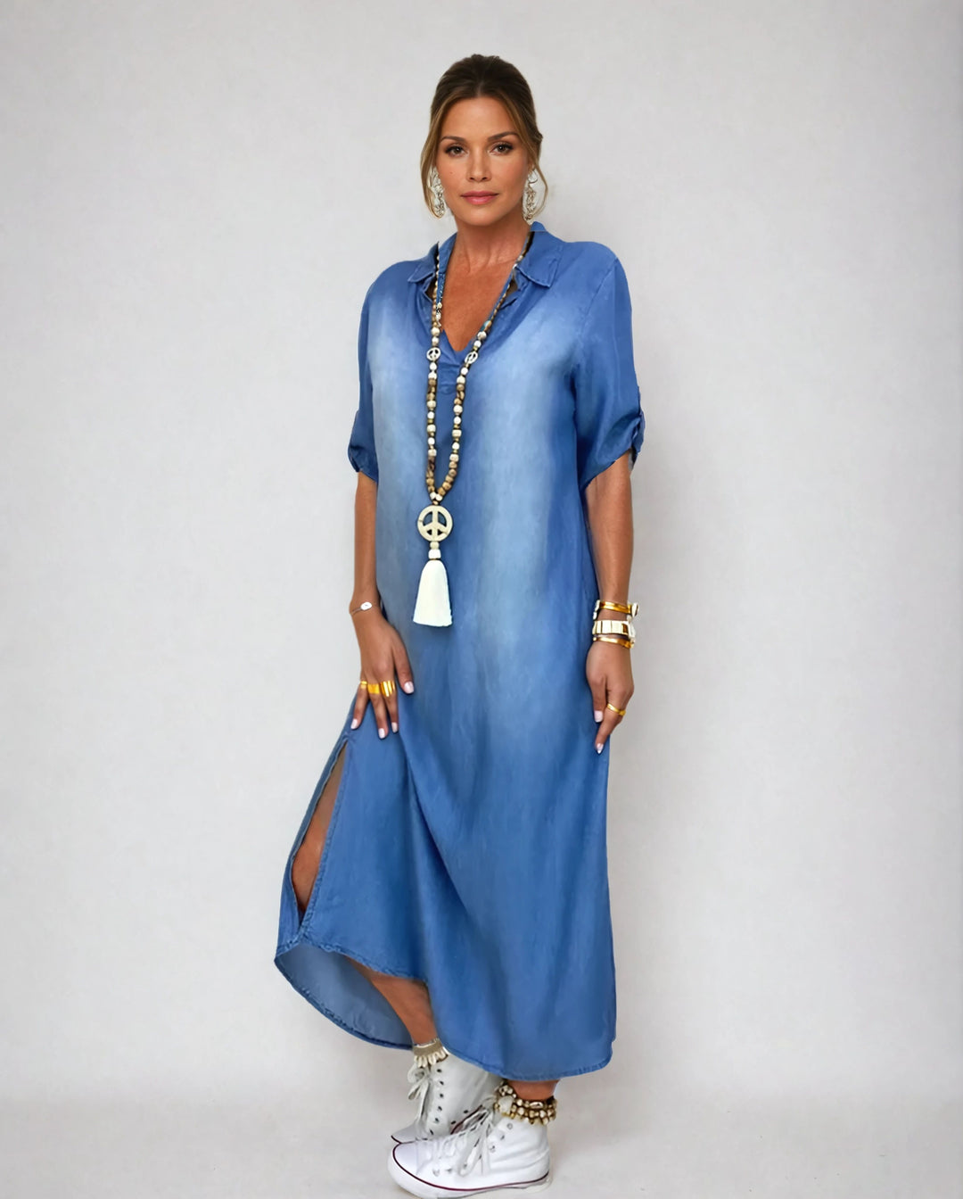 Rylee- Long dress in jeans look with side slit