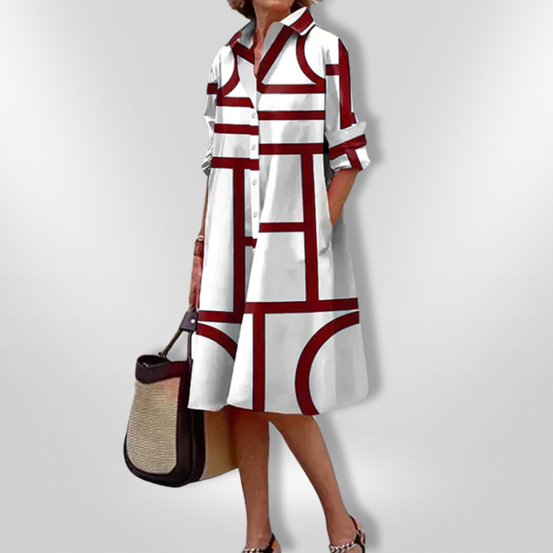 Ximena - Shirt dress with geometric pattern and button fastening
