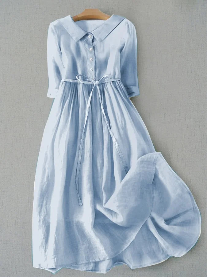 Haven - Elegant Short-Sleeved Dress with Waist Tie