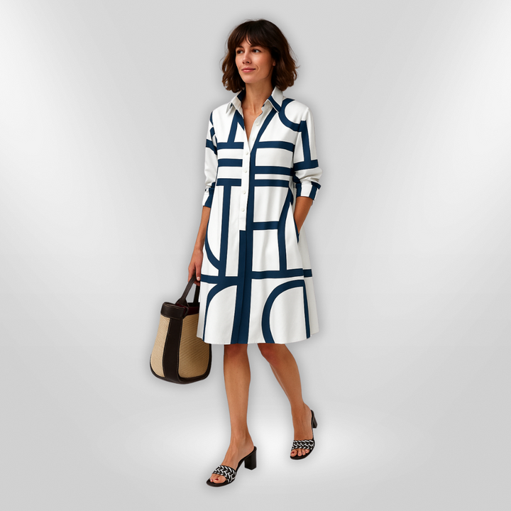 Ximena - Shirt dress with geometric pattern and button fastening
