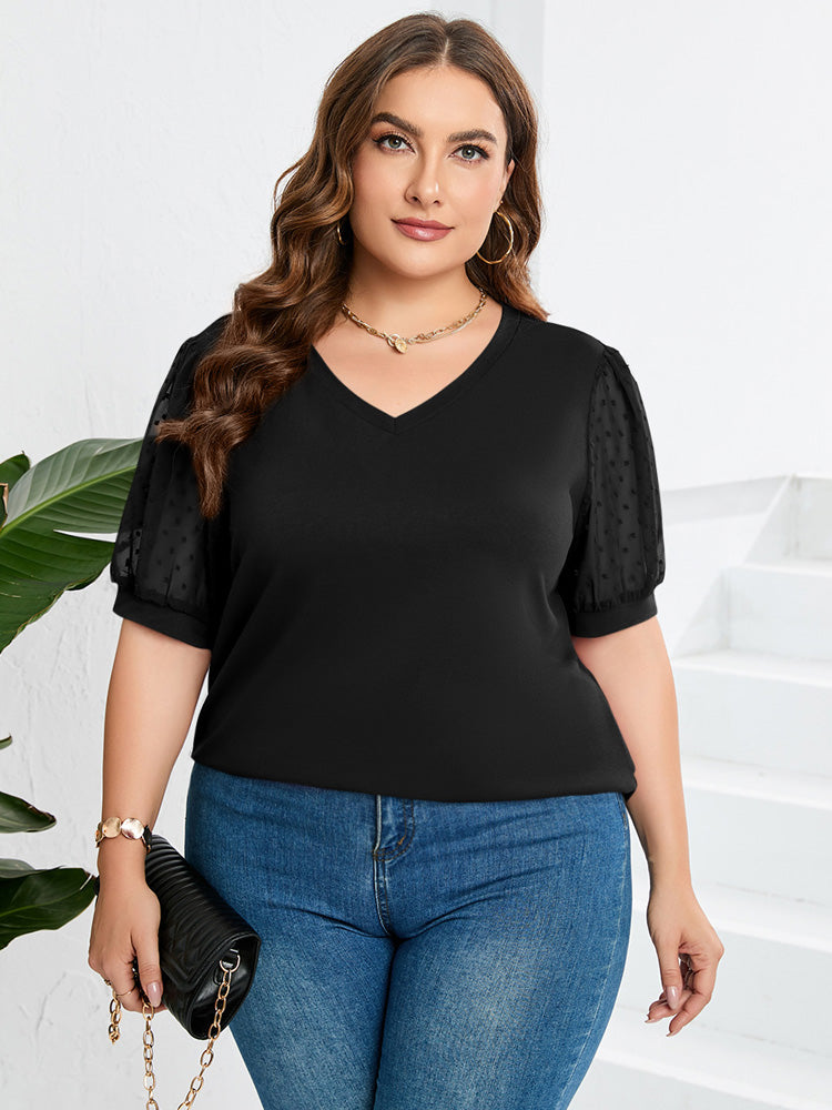 Maaike – Sheer Sleeve V-Neck Top
