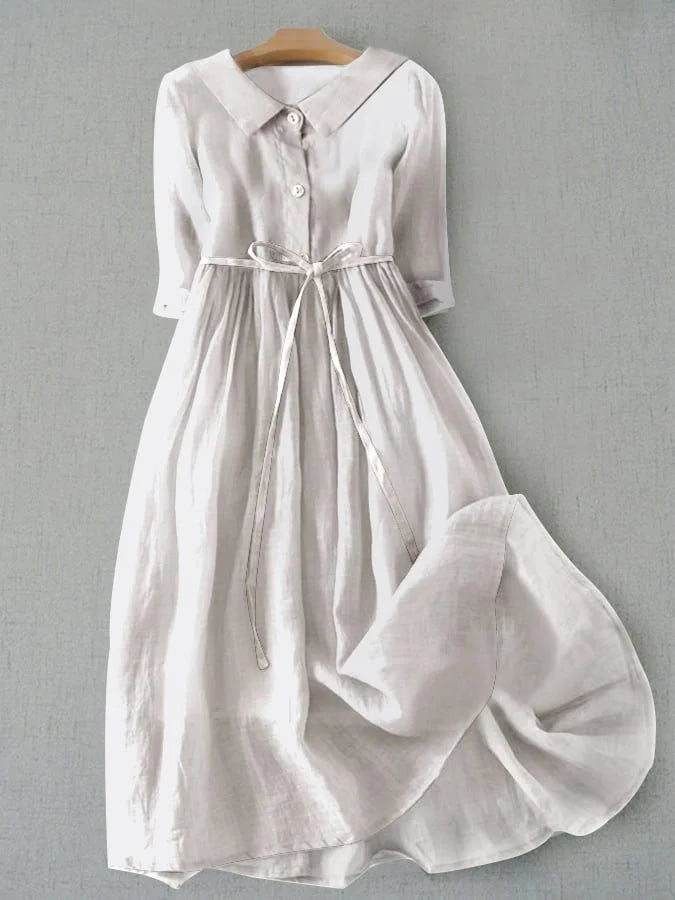 Haven - Elegant Short-Sleeved Dress with Waist Tie